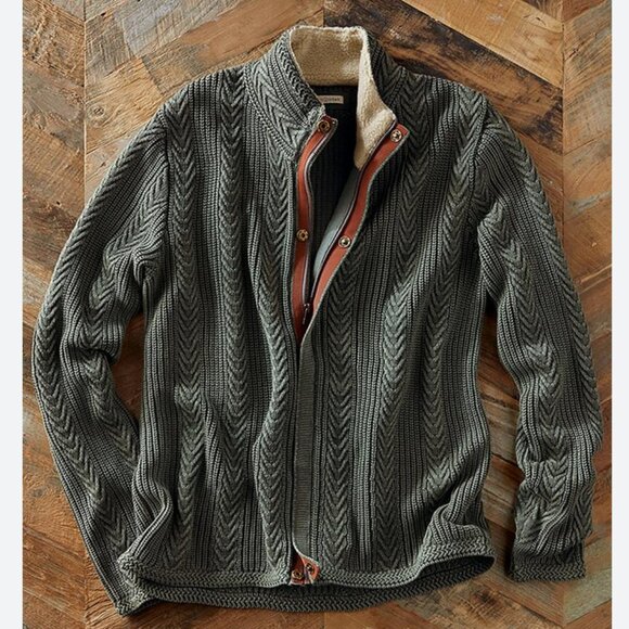 carbon2cobalt Other - Carbon 2 Cobalt Men's Timberline Zip Front Cardigan Sweater Cable Knit Cotton